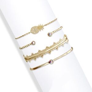 Set of 4 Bracelets & Bangles - Pineapple and bangle with Swarovski Crystals